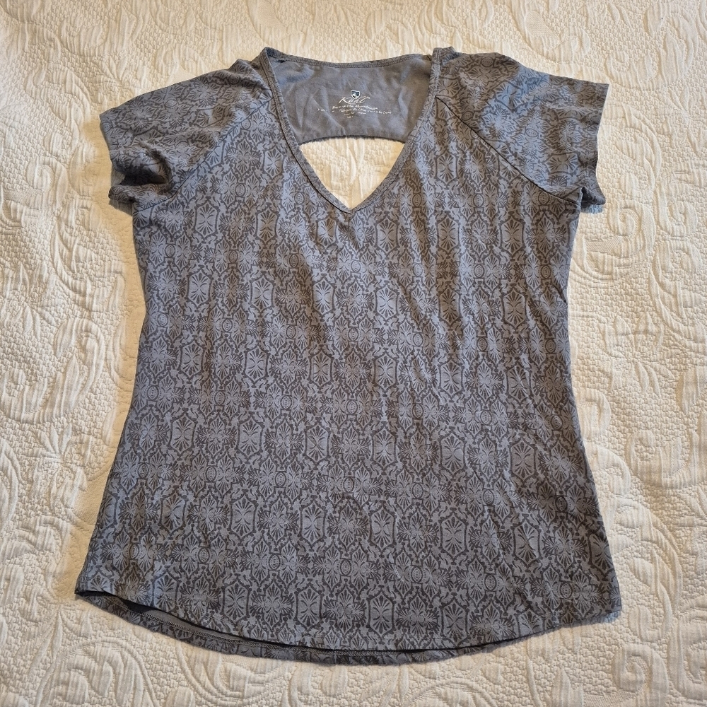 Kuhl women's Large gray cut out back short sleeve shirt VGUC